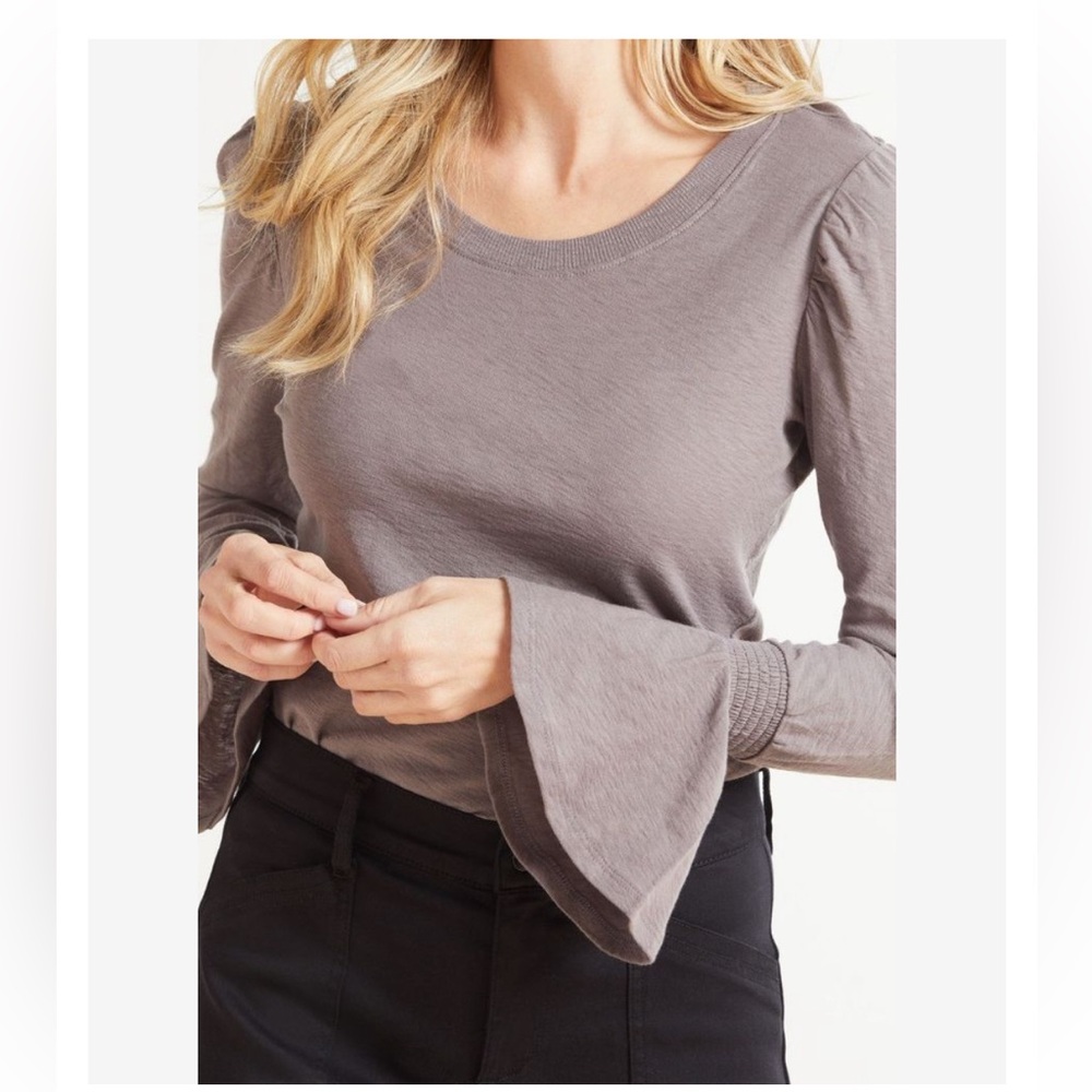 Nation LTD 100% Pima cotton long sleeve Penny Tee w Flounce Cuff French Lilac XS